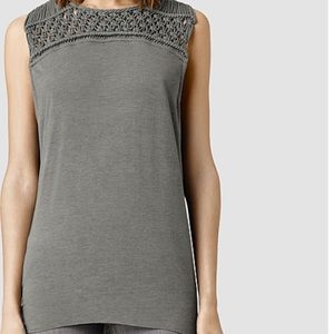 AllSaints Simmo fringe Gray Top NWT small